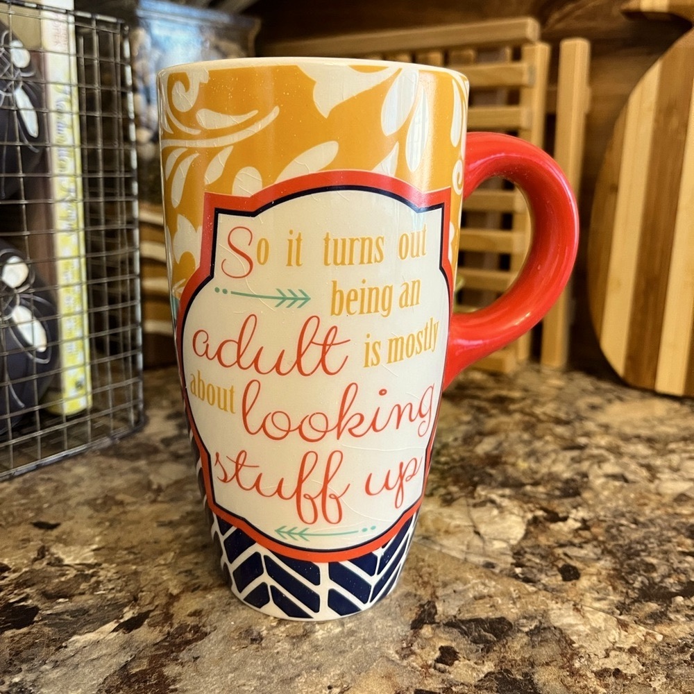 Graphic Ceramic Mug, 16 oz (2 c), Fair condition,
See note